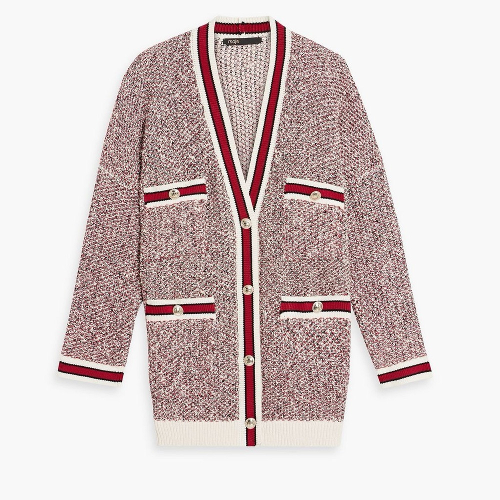 Red and White Knit Cardigan